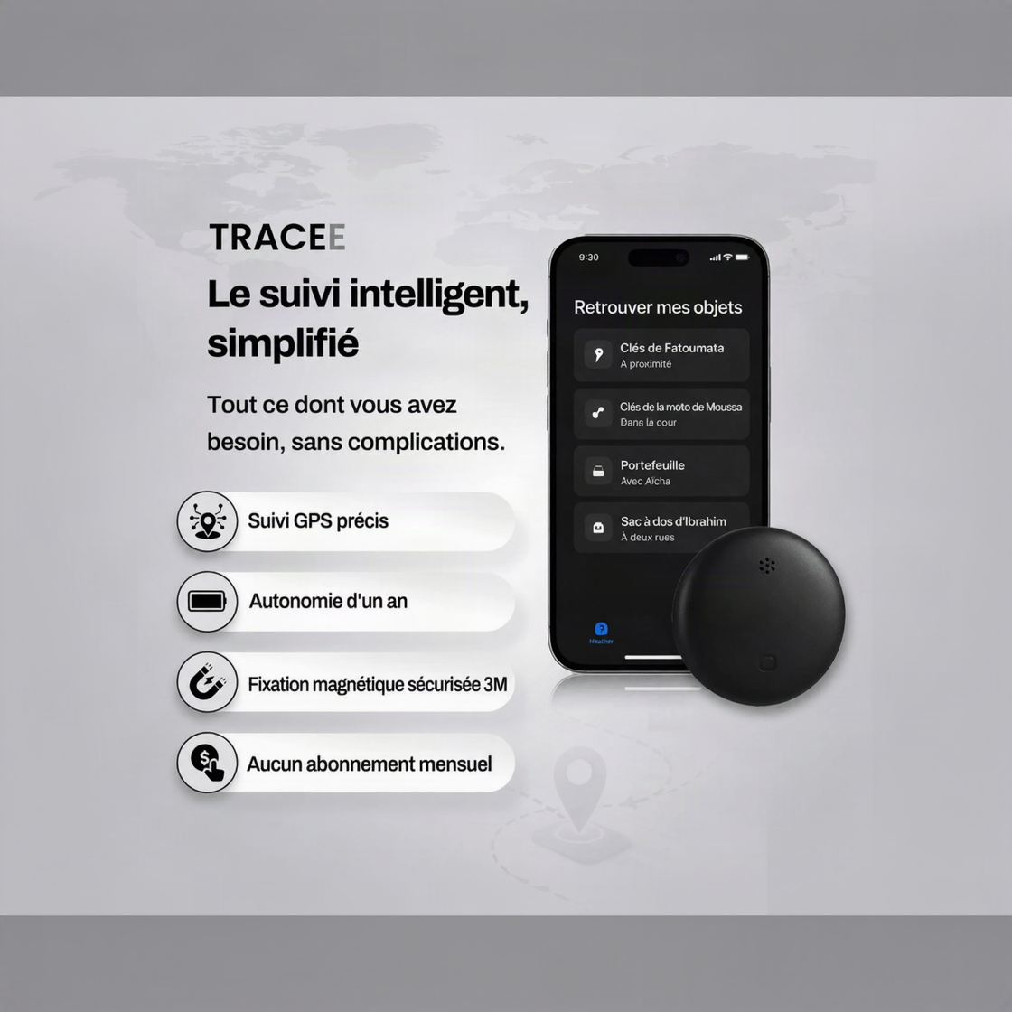 GP90 - Tracker GPS précis sans abonnement (android/apple)